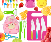 Toy kitchen set with apron green